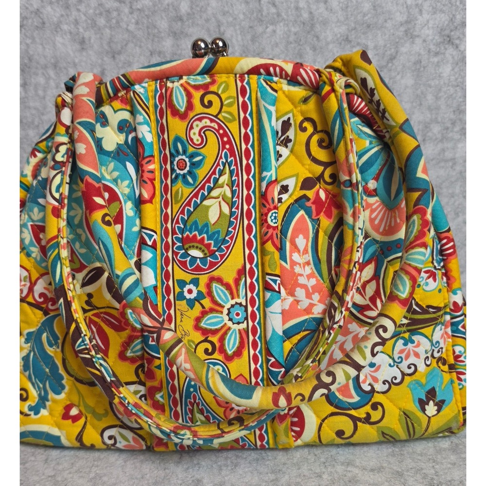 Vera Bradley Eloise Kisslock Frame Bag Provencal Floral Paisley Yellow Quilted